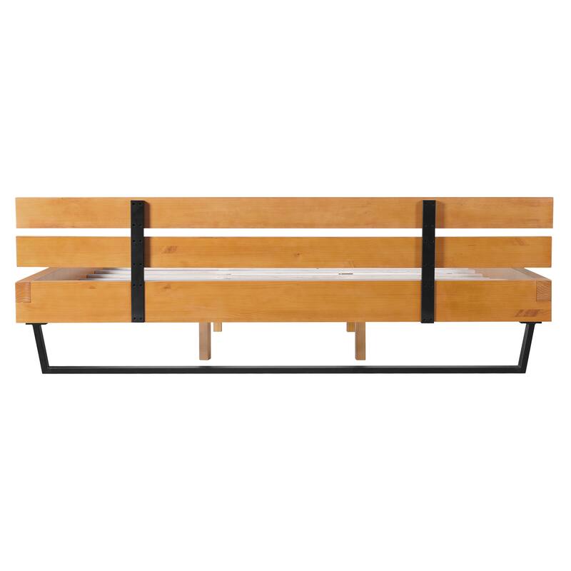 Natural Pine and Black Iron Bed Frame Sturdy and Stylish Design with Reinforced Slats