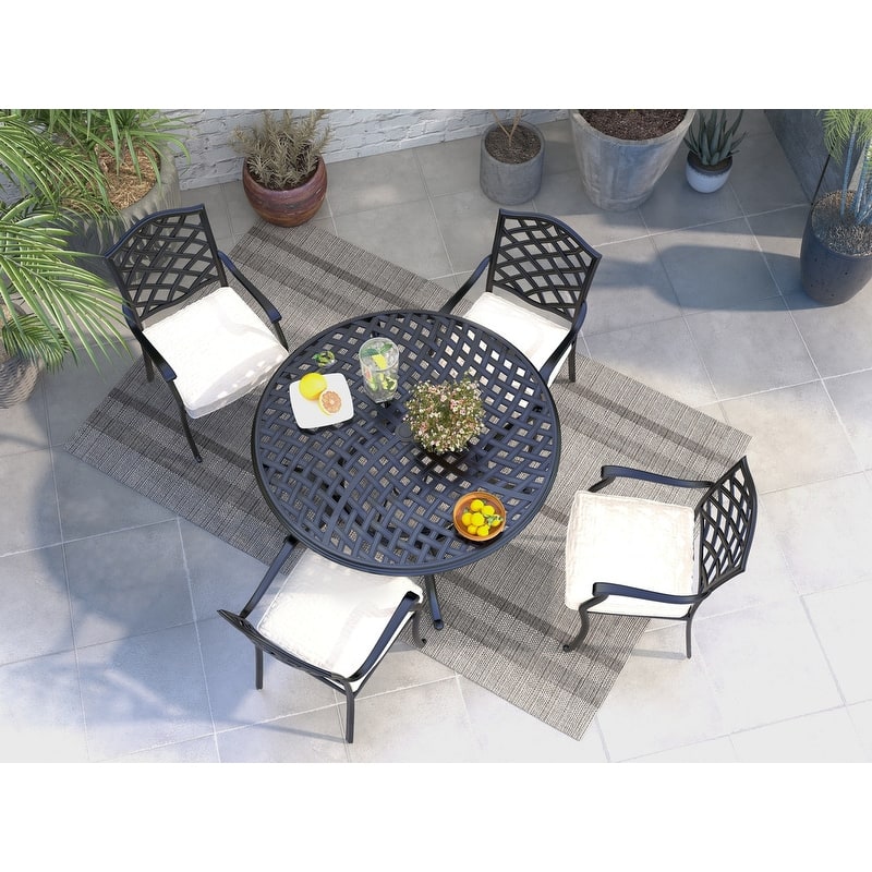 Torino Aluminum 5 Piece Round Dining Set with 4 Arm Chairs - N/A