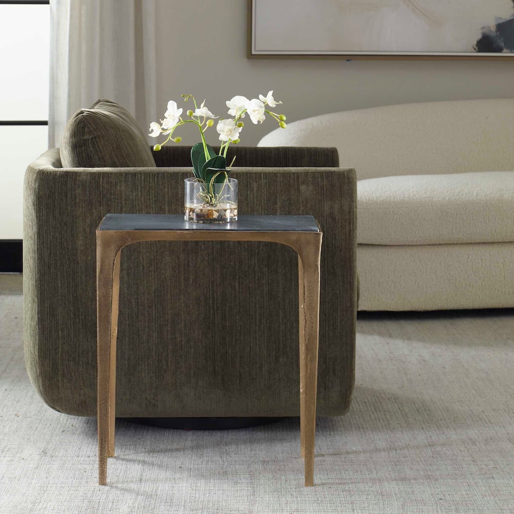 Silver Orchid Marble Rectangular Goldtone Accent Table
