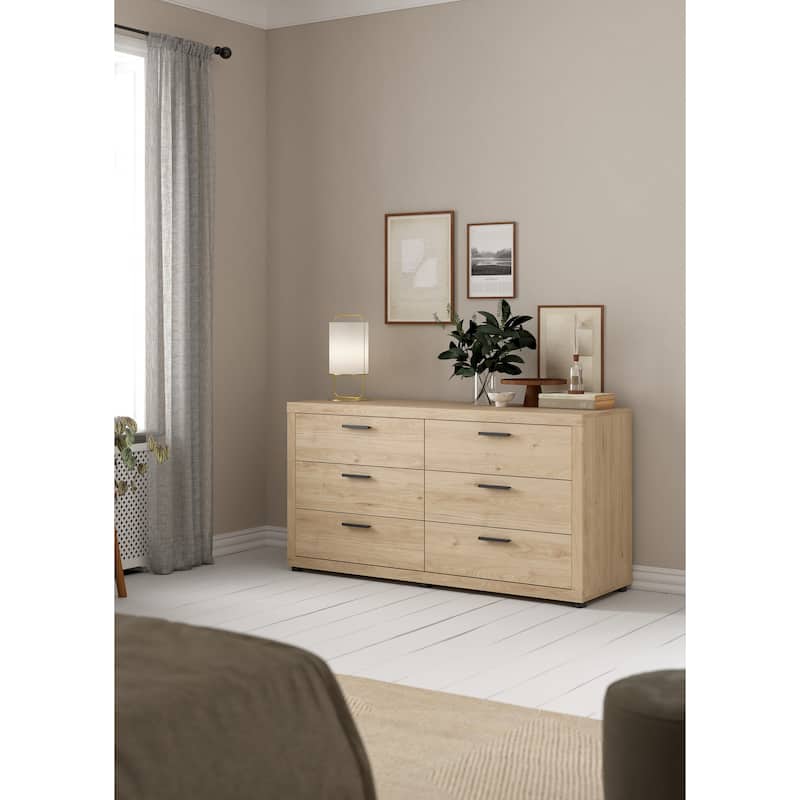 Porch & Den Mira 6-Drawer Double Dresser, Jackson Hickory
