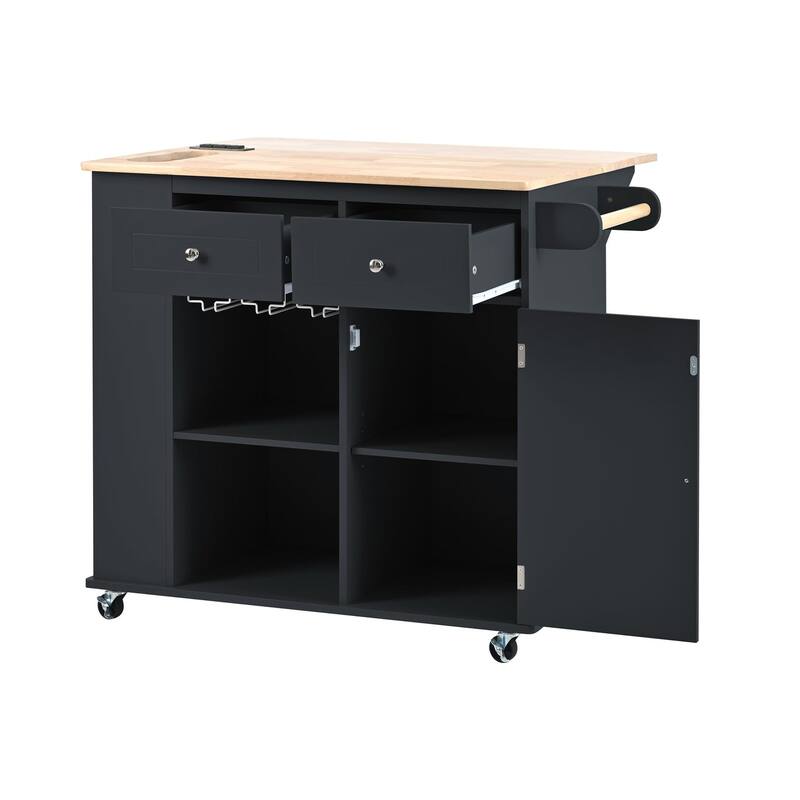 Multifunctional Kitchen Cart with Power Outlet, Open Storage and Wine Rack - 40" x 30"