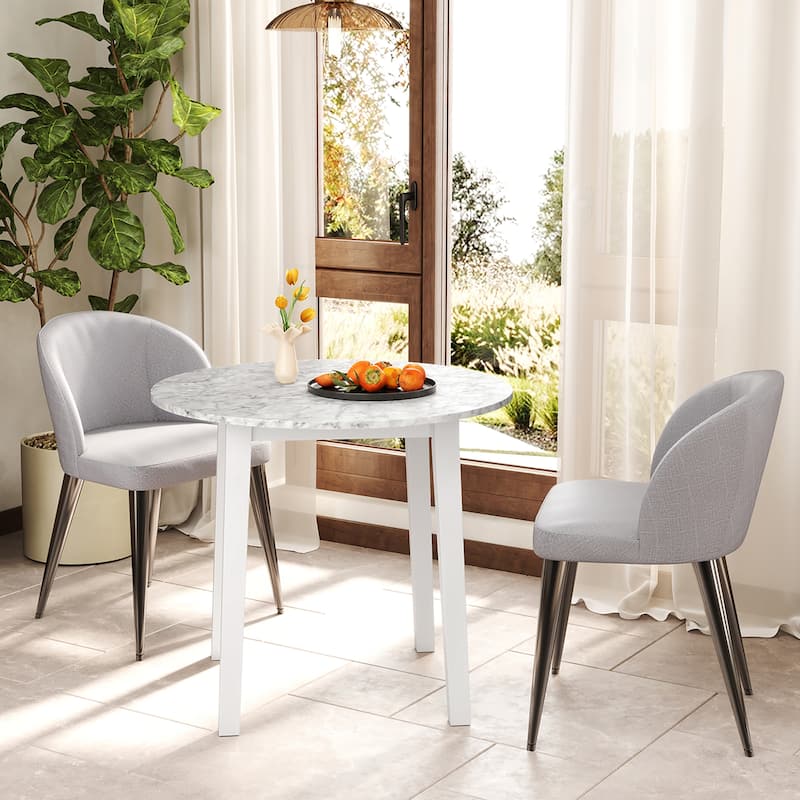 Gymax 35'' Kitchen Table Round Dining Table w/ Marble-textured Veneer