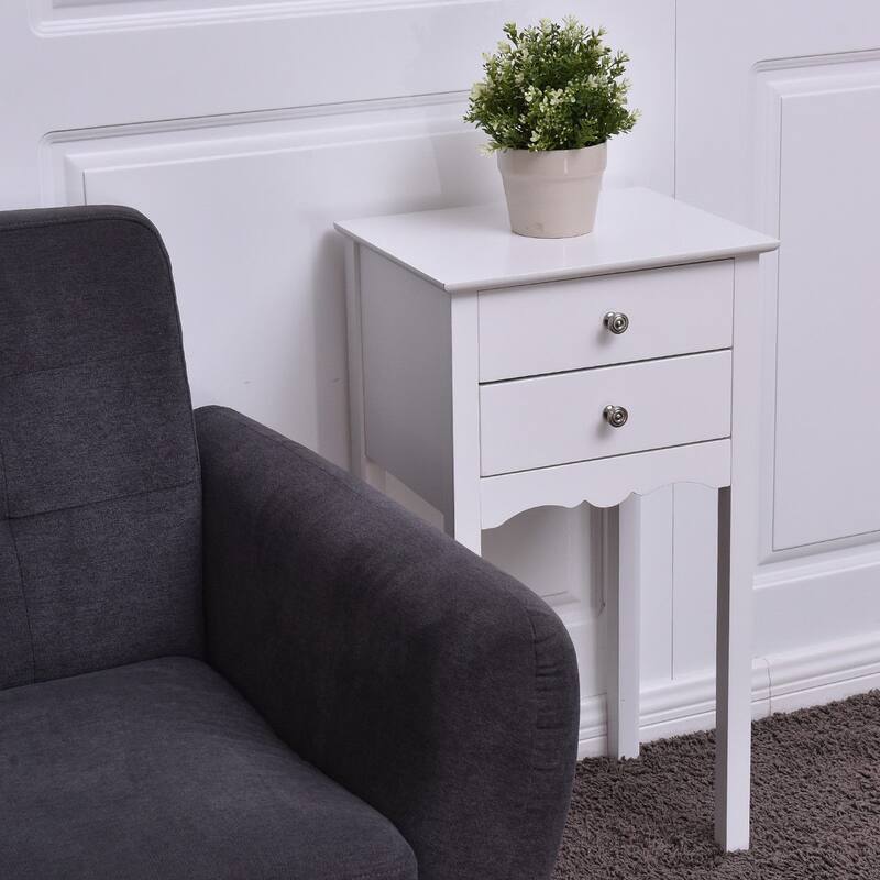 Gymax 2 PCS Side Table End Accent Table Night Stand W/ 2 Drawers White