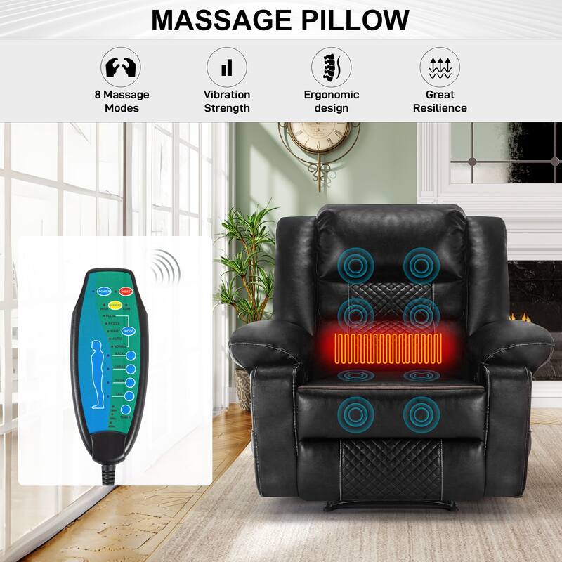 PU Leather Power Massage Recliner Chair with Heating Function