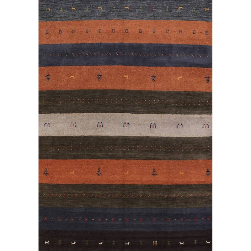 Striped Gabbeh Oriental Area Rug Hand-Knotted Wool Carpet - 6'7" x 9'6"