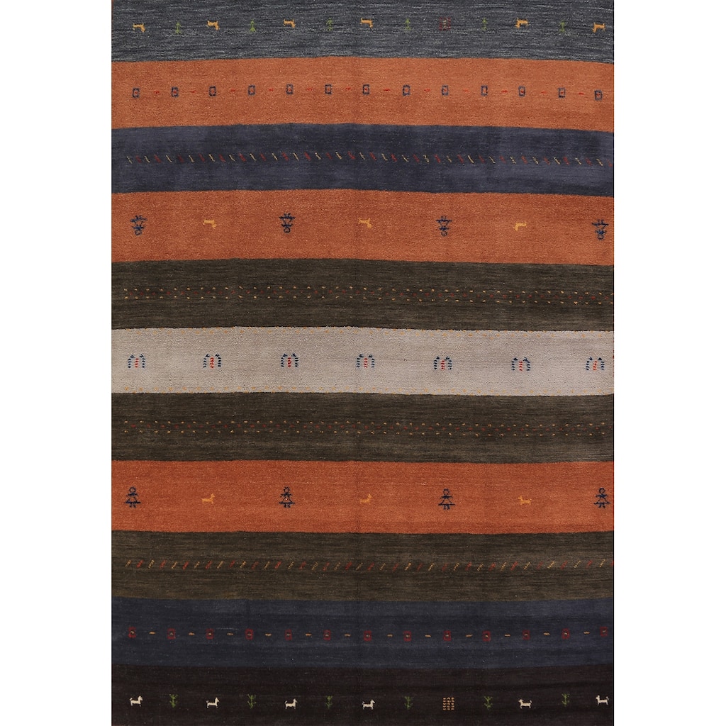 Striped Gabbeh Oriental Area Rug Hand-Knotted Wool Carpet - 6'7" x 9'6"