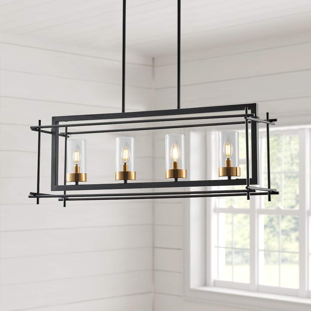 4-Lights Modern Fashion Rectangle Kitchen Island Lights - 34.3"D×10.2"W×85"H (Adjustable)