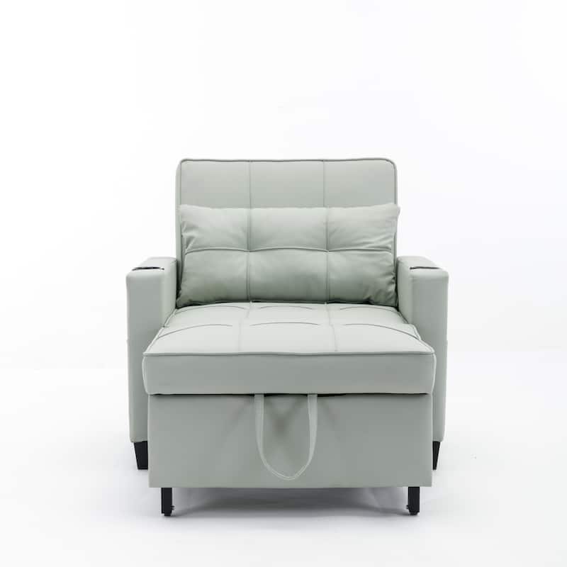 Faux Leather Convertible Sofa Bed with USB Ports