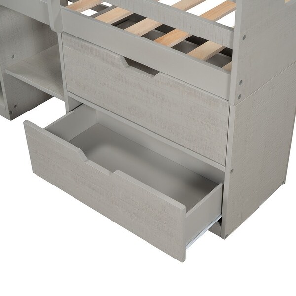 Twin Size Low Loft Bed,Twin Bed Frame with Two Shelves and Two