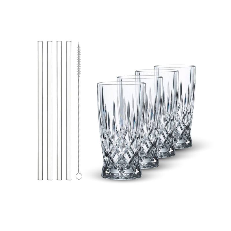 Nachtmann Set of 4 Noblesse Latte Machiatto Glasses with Straw - 11.8oz - 11.8oz - Clear