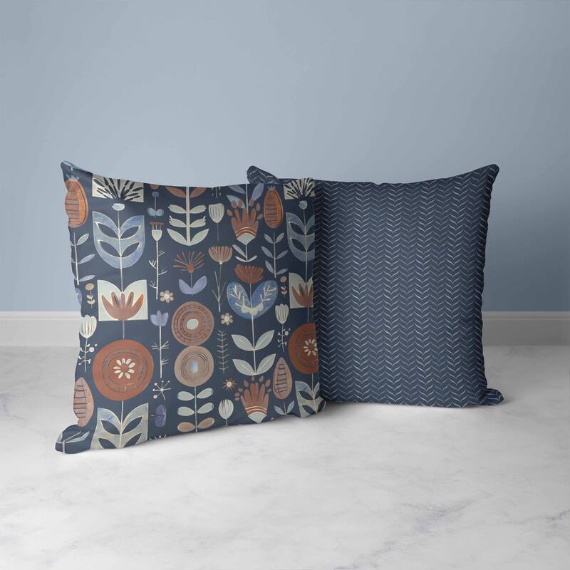 Baltic Blossoms Faux Suede Reversible Throw Pillow Blue and Brown