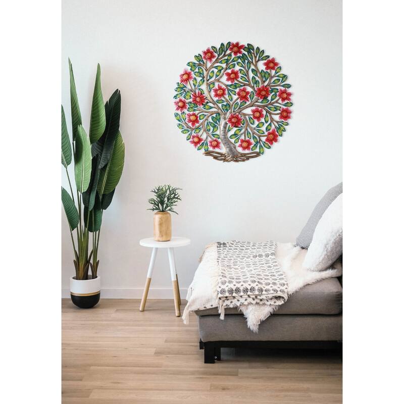 Vibrant 3D Flowering Tree Haitian Steel Drum Wall Art