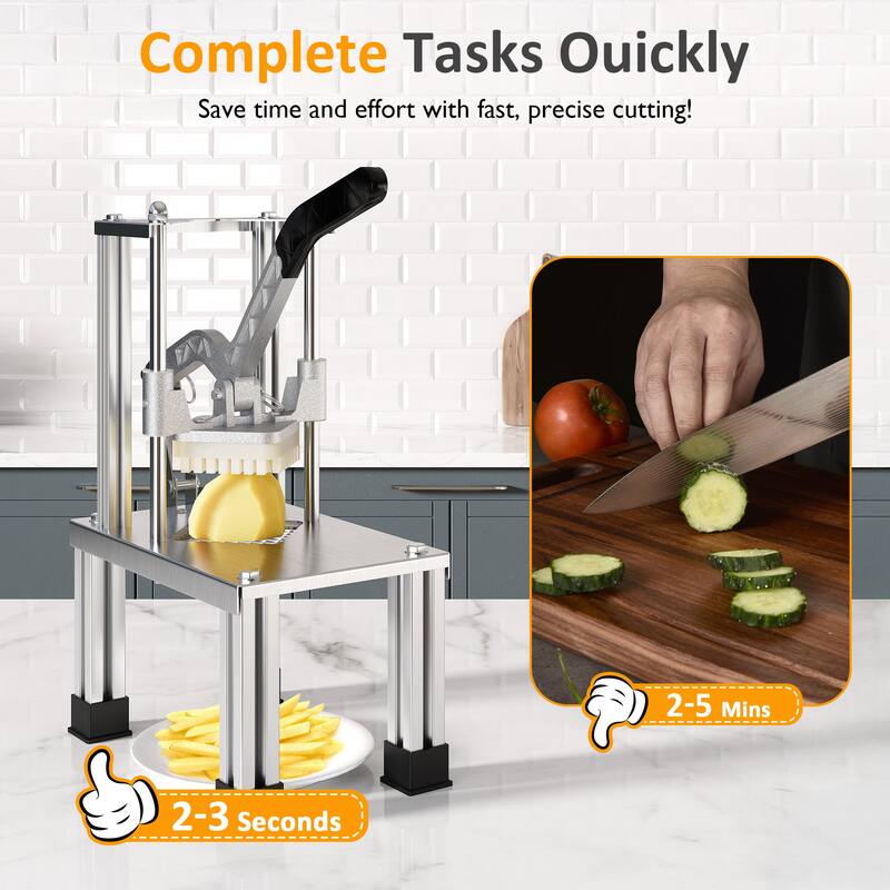 French Fry Cutter with 1/2 Inch and 3/8 Inch Blades, Stainless Steel