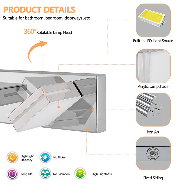 7-Light Chrome LED Vanity - Modern - Bathroom Mirror