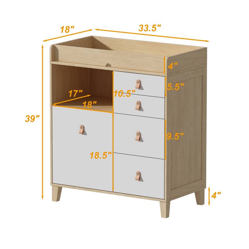 Baby Changing Table Dresser, 33.5" Baby Nursery Dresser with Drawers
