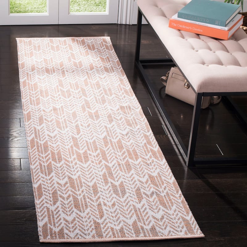 SAFAVIEH Handmade Flatweave Montauk Sjan Casual Cotton Rug - 2'3" x 7' Runner - Orange/Ivory