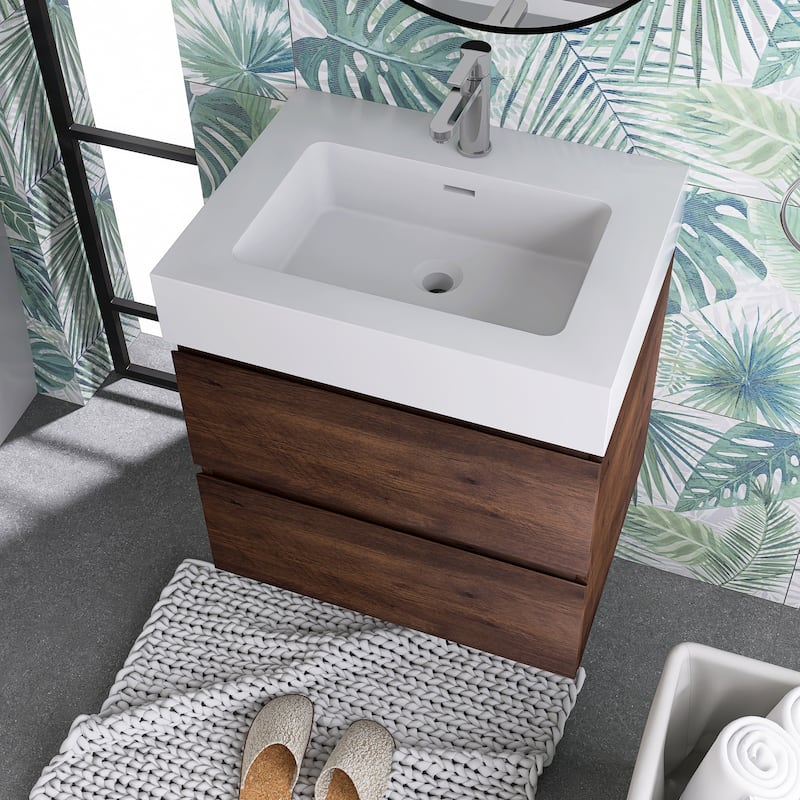 Floating Bathroom Vanity with Solid Surface Top