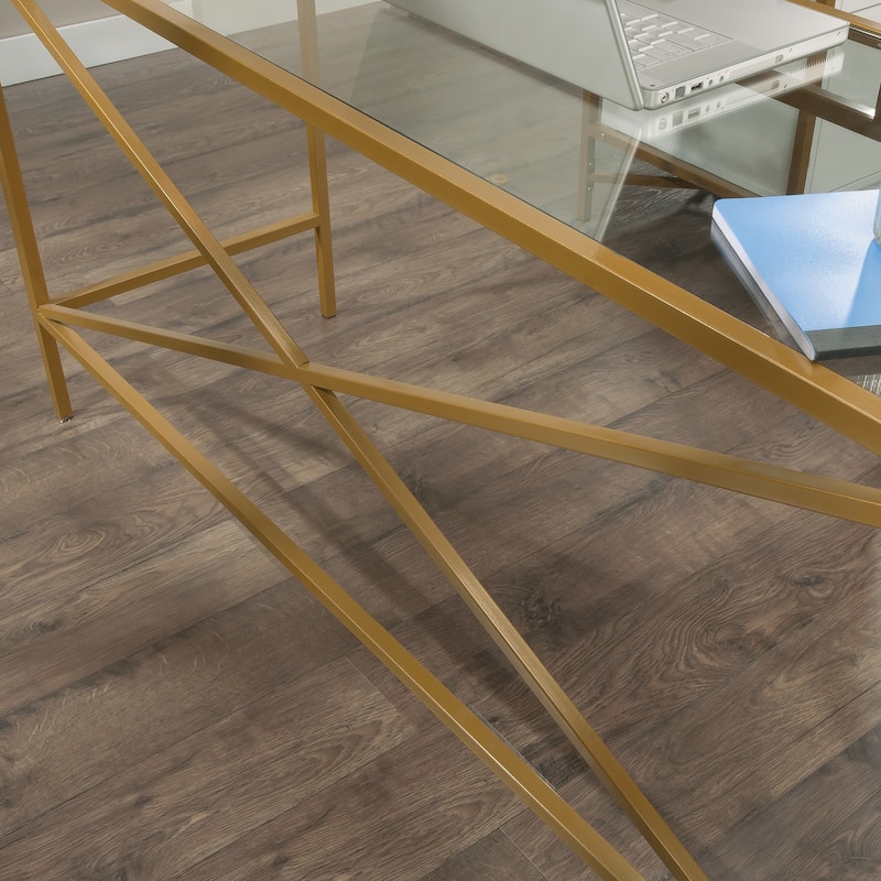 Wood L-Shaped Desk with Glass Top, White