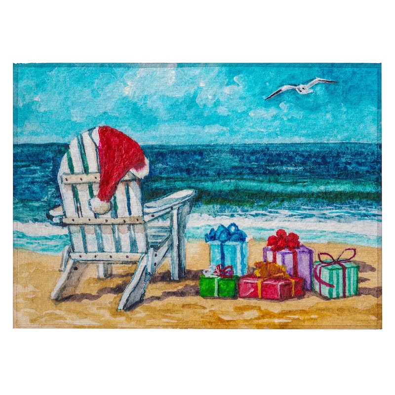 Indoor/ Outdoor Cozy Winter Blue Washable Beach Presents Rug