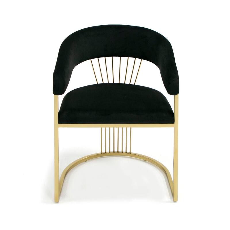 Moha 24 Inch Dining Chair, Round Cantilever Base, Black Velvet, Gold Finish