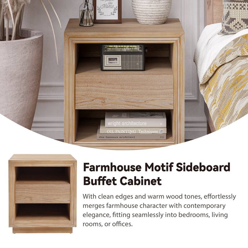 COZAYH Fully Assembled Modern Farmhouse Nightstand with Storage Drawer & 2 Open Shelves