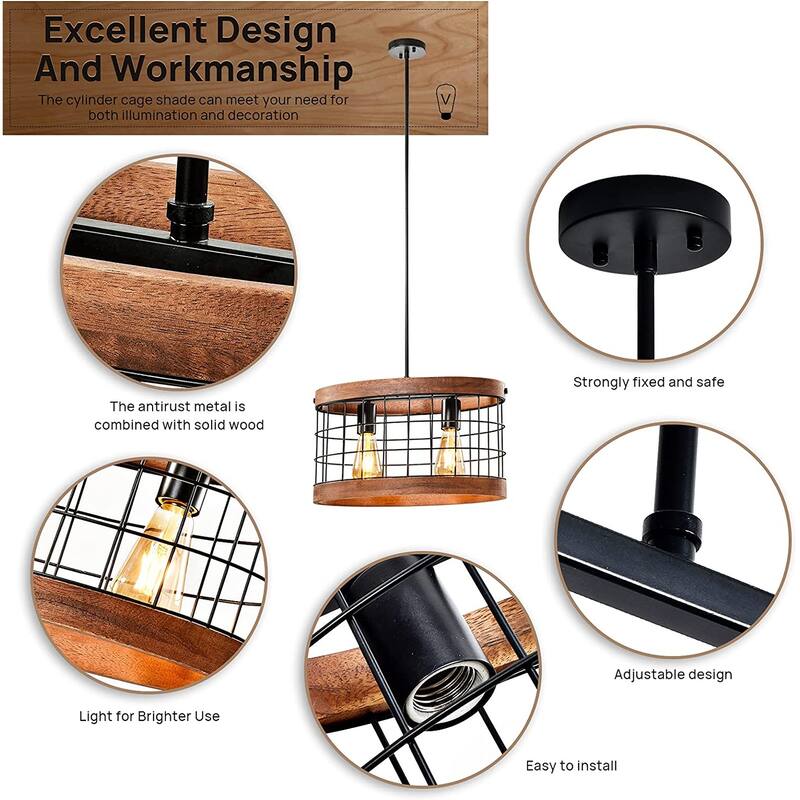 LEDONE Adjustable Height Farmhouse Ceiling Light, Vintage Chandelier,Industrial Pendant Light for Kitchen Island, Home - 47.2