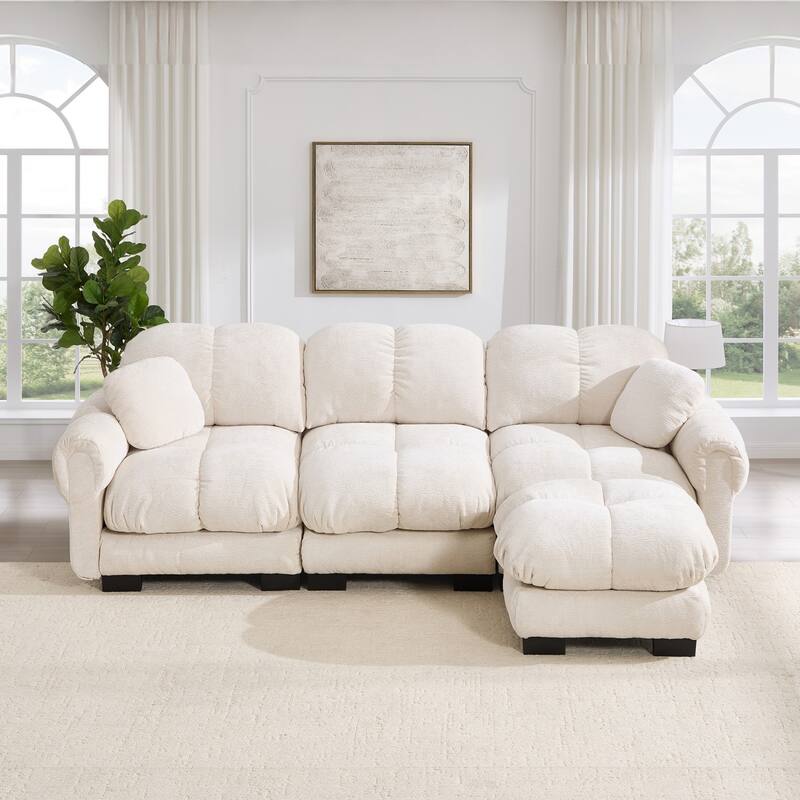 103.9" Modular Chenille Sectional Sofa with Pillows and Quilted Cushions