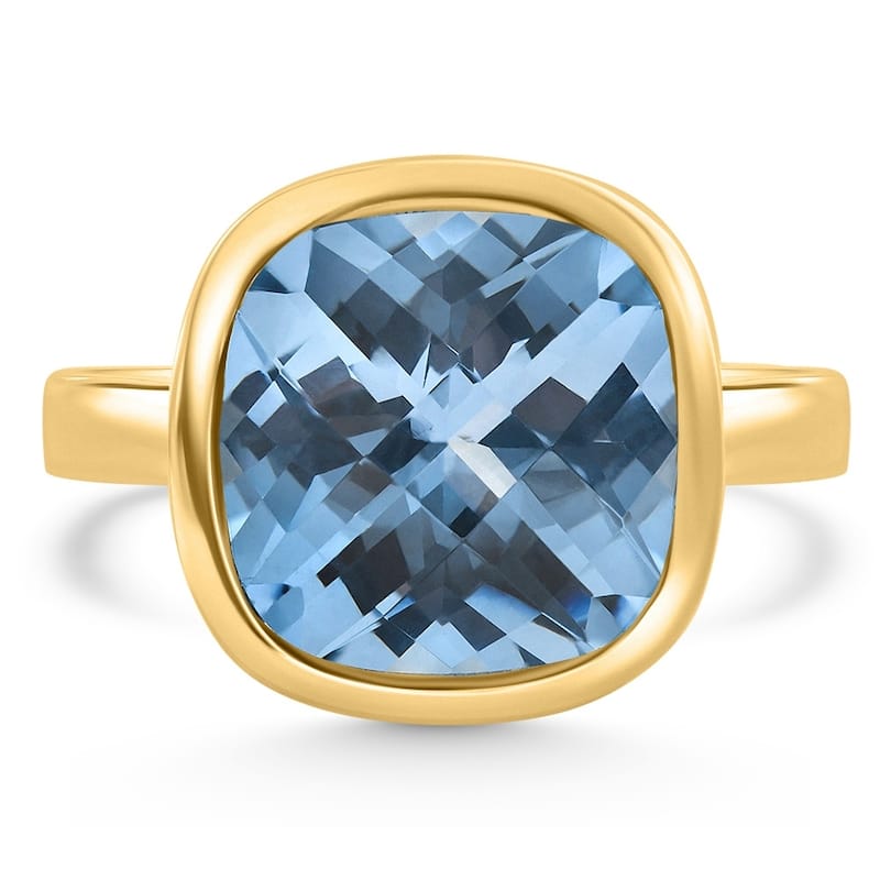 Bliss Diamond Cushion Blue Topaz Alexa Bezel Ring Yellow Gold - 5