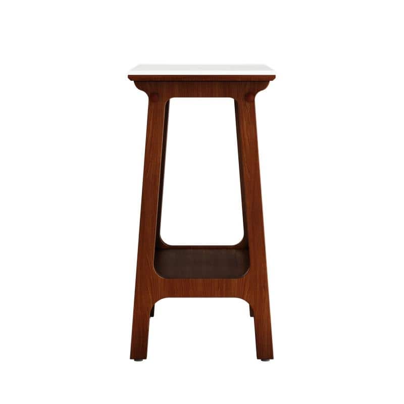Retro Reddish Brown Slim Side Table with Storage Shelf, Farmhouse Bedside End Table for Small Spaces