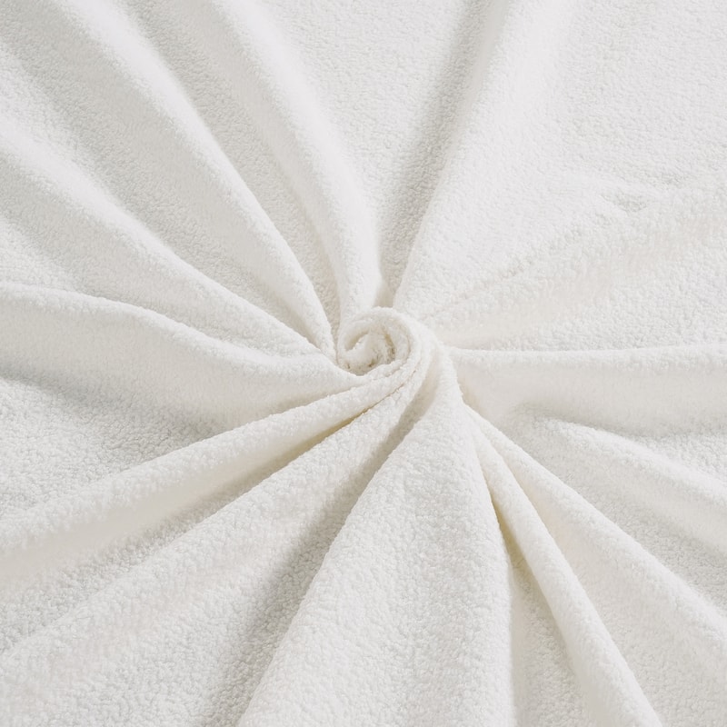 Cream Boucle Petal Headboard Bed Frame with Ambient Light, Full/Queen Soft Upholstered Bedroom Bed