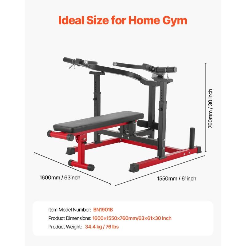 Carbon Steel Chest Press Bench Adjustable Seat and Handles Multi-Position for Full Body Workout - 63” x 61” x 30”