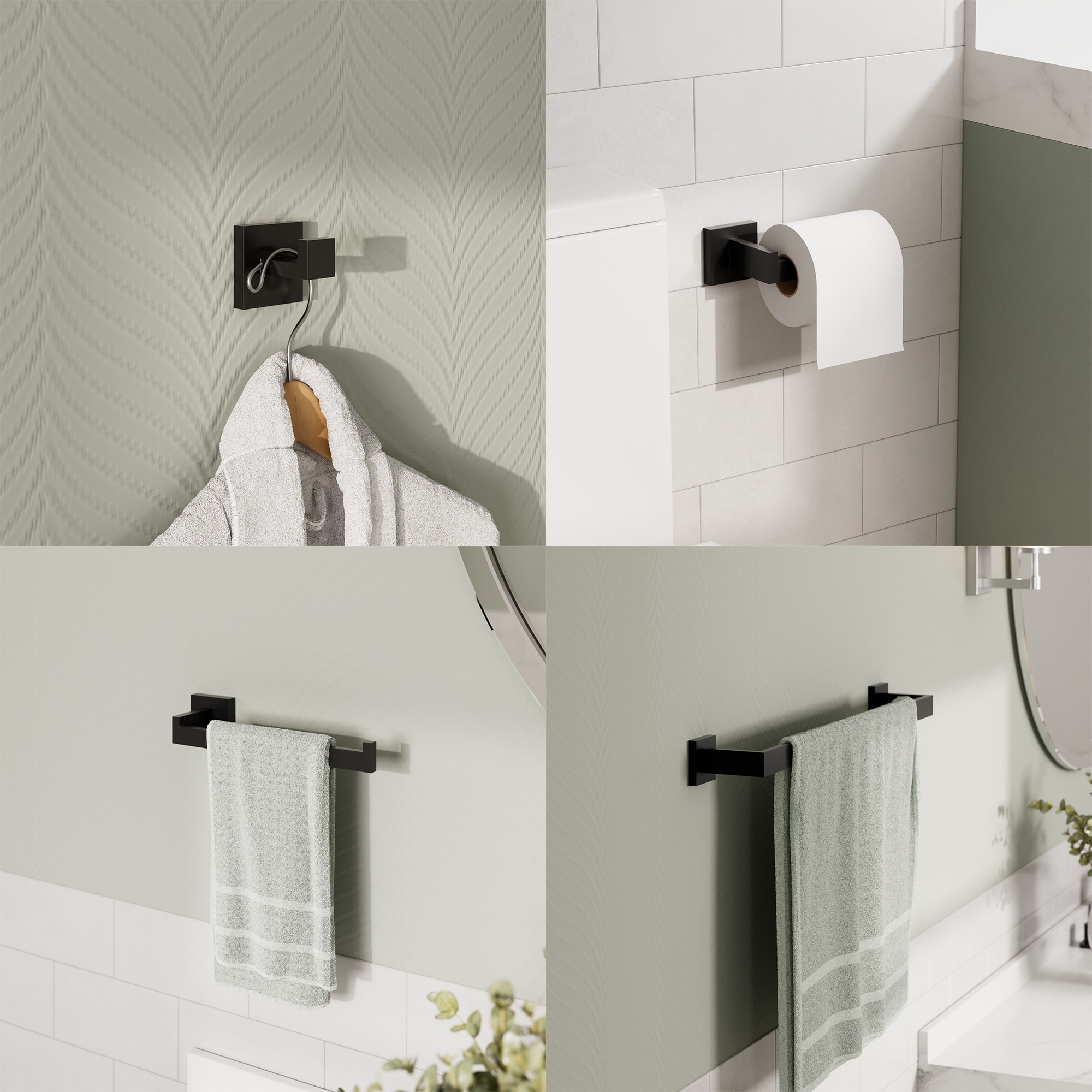 GRANDJOY 4 Piece Bathroom Towel Bar Wall Mounted Towel Rack Paper Towel Holder