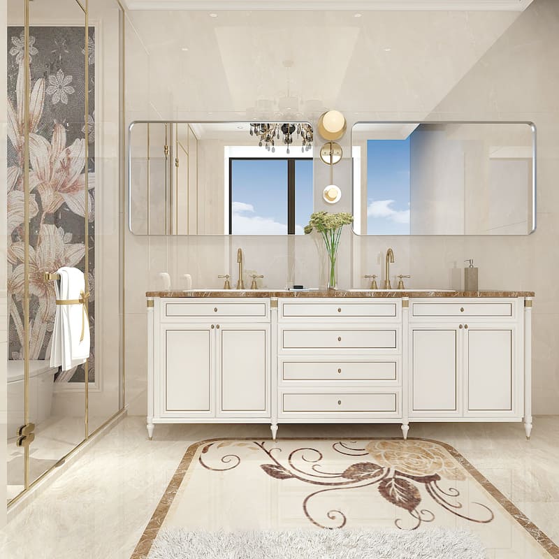 Glossy Brushed Silver Rounded Corner Rectangle Bathroom Mirror