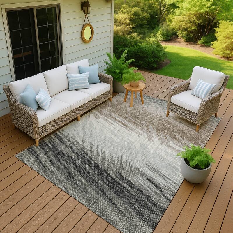 Machine Washable Indoor/ OutdoorAbstract Brushstrokes Chantille Rug - Brown - 8' x 10'