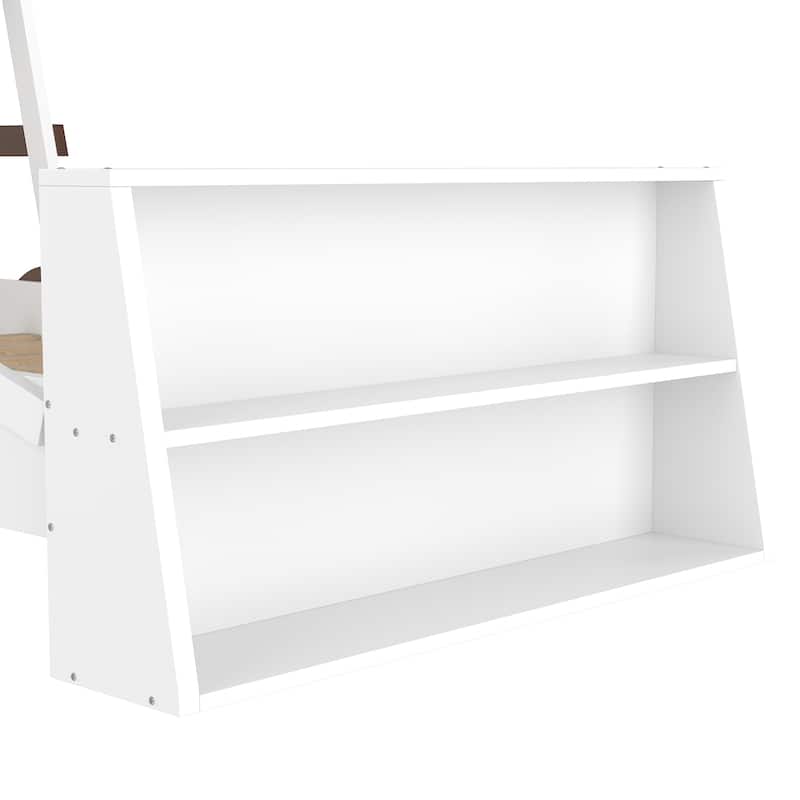 Twin Size Car Bed with Storage Shelves - Kids Platform Bed, Cute Car Shape, Childlike Design