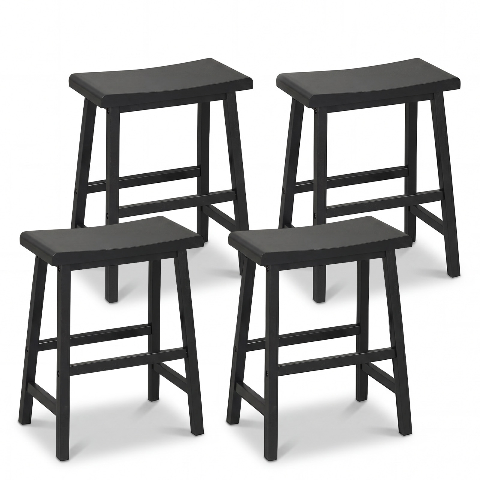 Gymax Solid Wood Saddle Bar Stools Set of 4 Backless Wooden Barstools