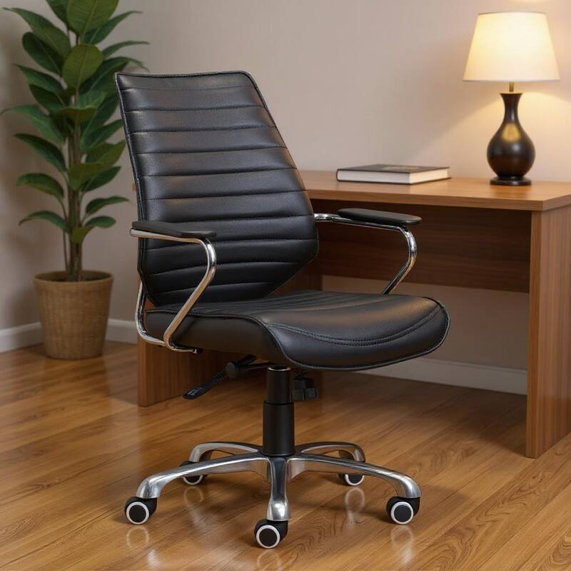 Black and Silver Adjustable Height Swivel Rolling Office Chair - Black