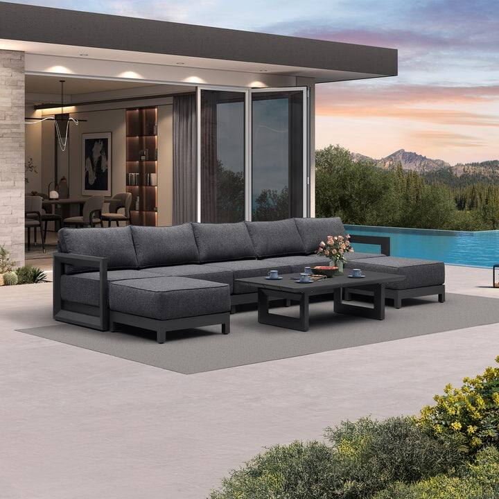 PURPLE LEAF Patio Furniture Set L-Shaped Outdoor Couch with 9.6" Thick Cushion Sofas for Yard Porch Deck, Grey with Table - 5 Seats+2 Ottomans+1 Table - U-shaped
