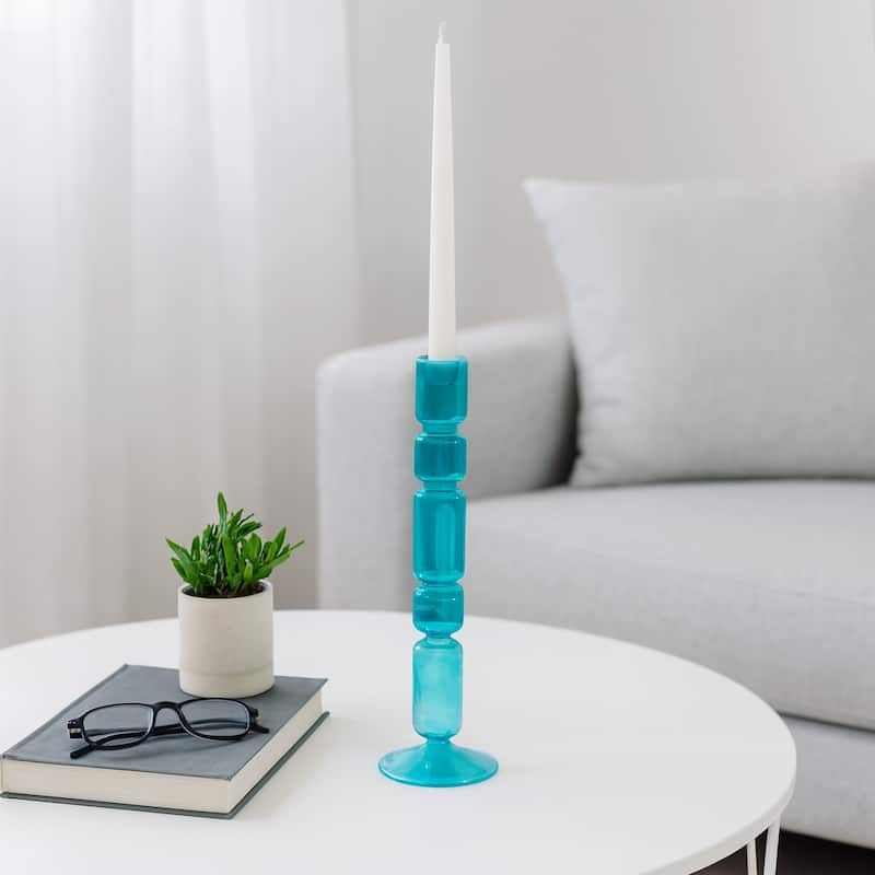 Modern Candle Holder with Stacked Sculptural Glass Base