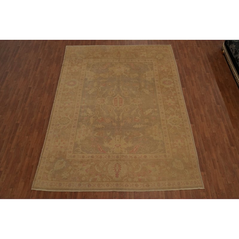 Hand Knotted Transitional Wool Carpet Brown Oushak Rug Geometric Area Rug - 12' 10'' X 9' 3''