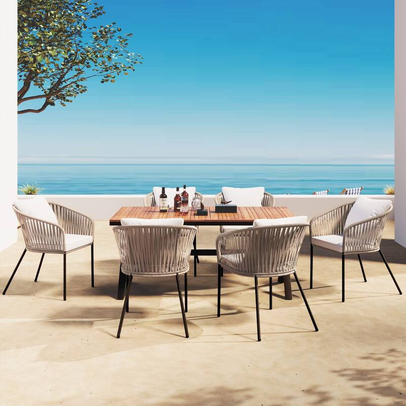 7-Piece All-Weather Patio Dining Set with Acacia Wood Table & Chairs