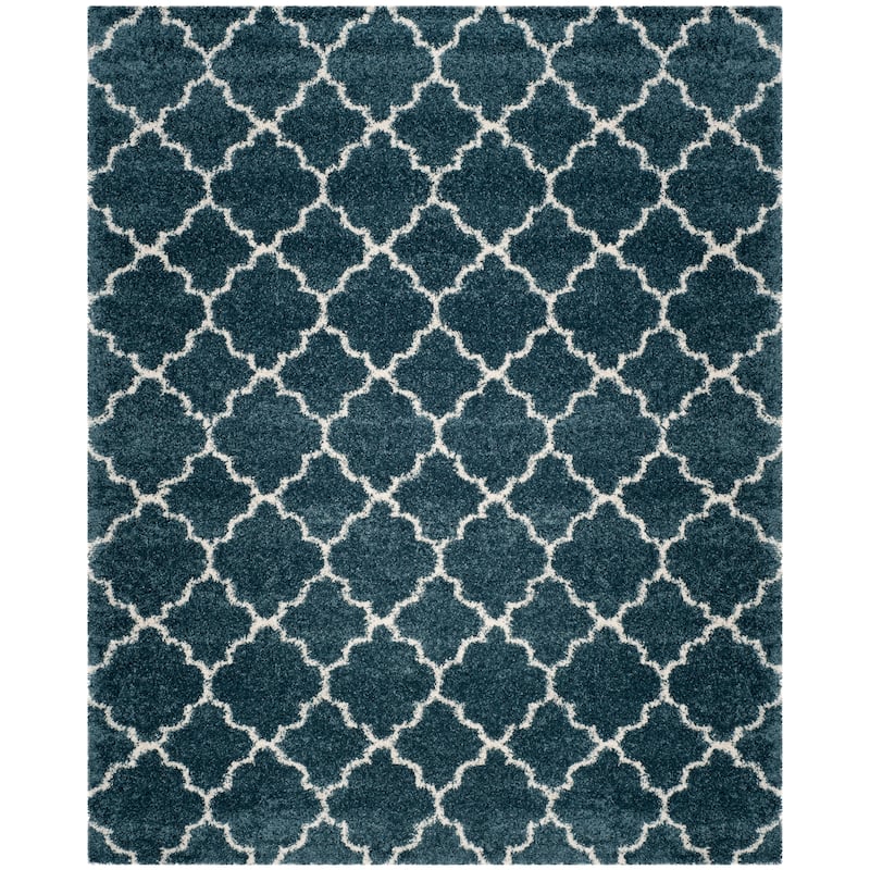 SAFAVIEH Hudson Shag Jeryl Glam Trellis 2-inch Area Rug - 8' x 10' - Slate Blue/Ivory