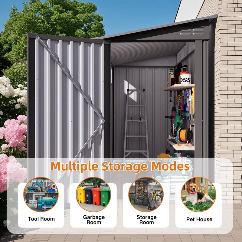 4 x 9 FT Outdoor Storage Shed, Metal Garden Shed Tool House with Sloping Roof,2 vents and 1 Side Open Door for Backyard