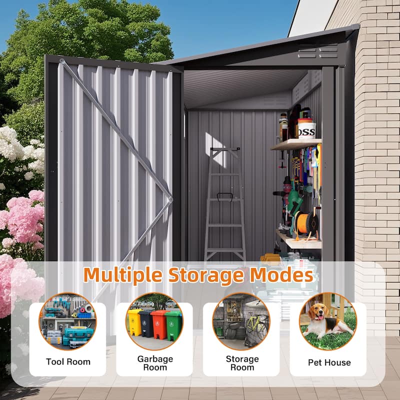 4 x 9 FT Outdoor Storage Shed, Metal Garden Shed Tool House with Sloping Roof,2 vents and 1 Side Open Door