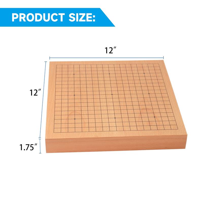 12-Inches Wooden Go Board Game Set with Drawers, Wood Go Game Board Set with Plastic Stones