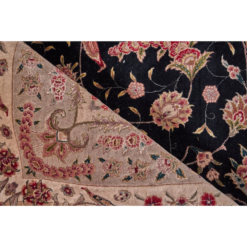 EXQUISITE RUGS ONE-OF-A-KIND Super Fine Tabriz Wool and Silk Hand Knotted BLACK Rug - 8'x10'