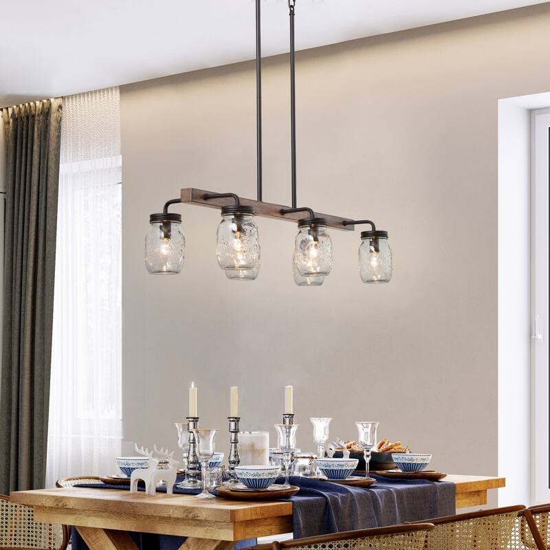 Modern Farmhouse 6-Light Glass Chandelier Kitchen Island Light - L27.5" x W11"x H 71.5"