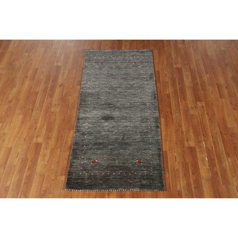 Charcoal Gabbeh Indian Rug Handmade Modern Wool Carpet - 2'7" x 5'7"