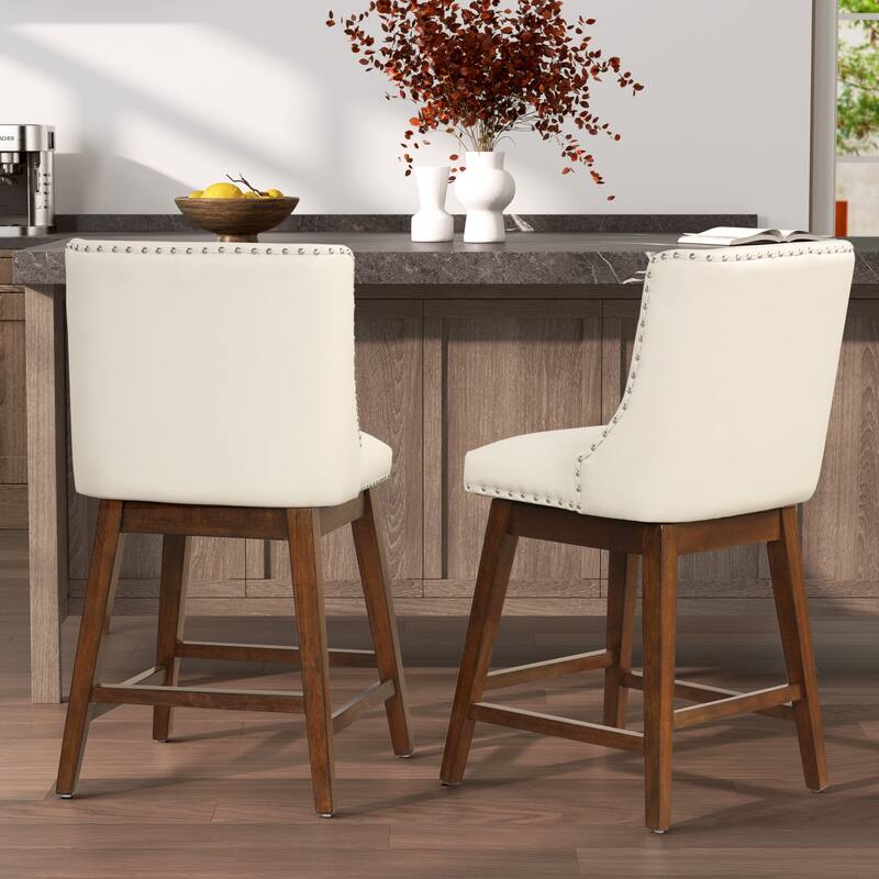 26'' Swivel Upholstered Counter Stool with Solid Wood Frame (Set of 2)