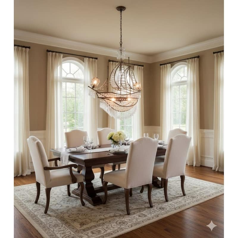 4 Light Golden Bronze Metal Chandelier With Crystal Accents